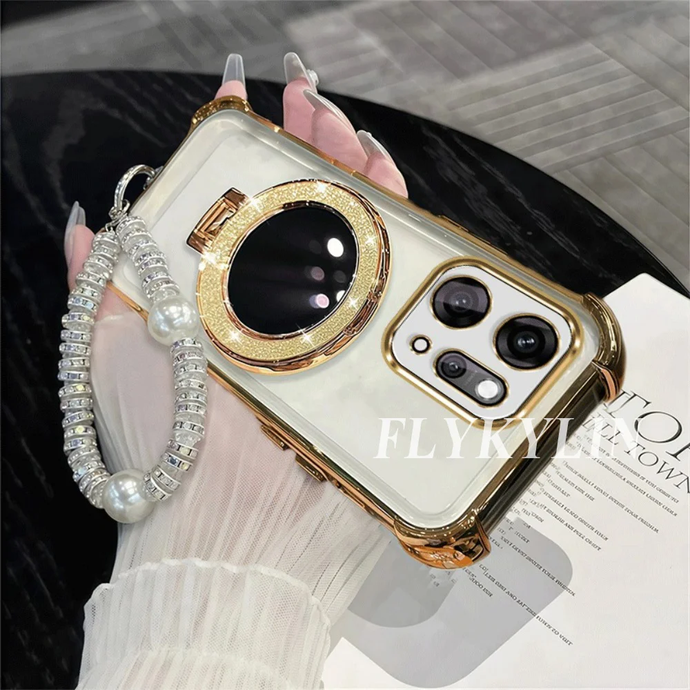 Transparent Protective Soft Shell with Pearl Bracelet and Mirror Holder