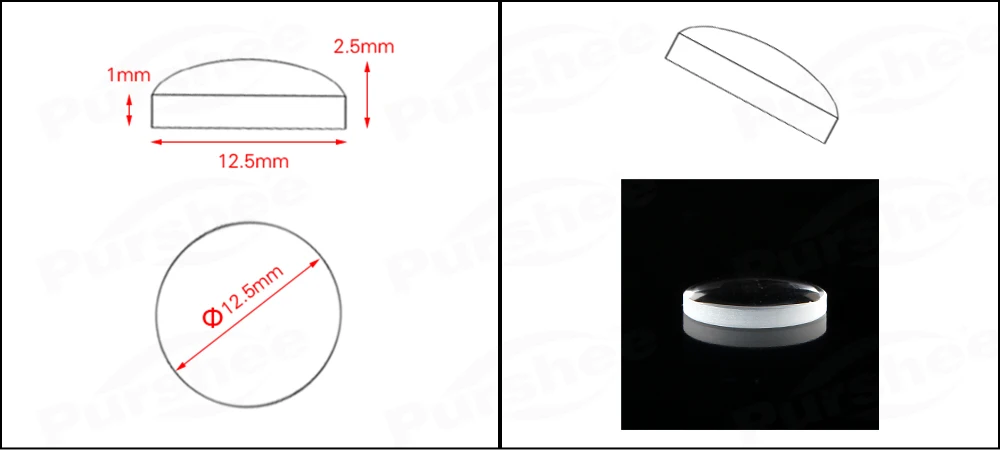 Optische konvexe Linse aus Quarzglas (D12,5;f23) – Detail 1