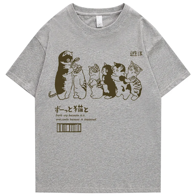 Men's Loose Cat Graphic T-Shirt: Cotton Print - true deals club