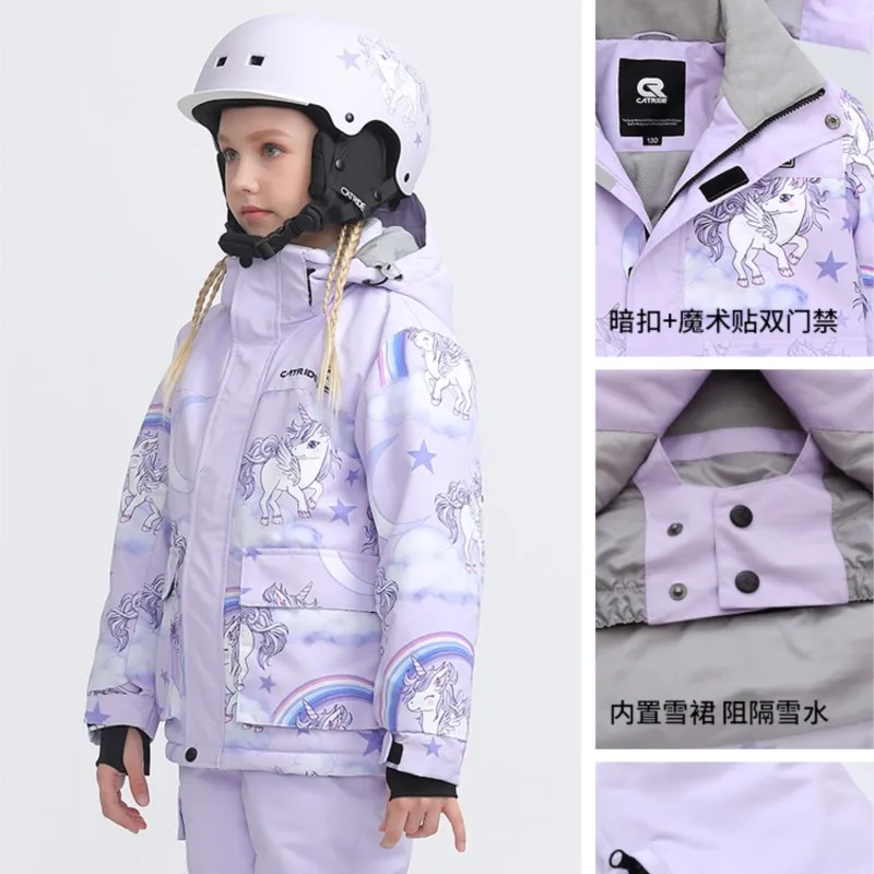 Children's Ski Suit Waterproof Thickened Warm Double-Board Veneer Clothes And Pants Set for Girls And Boys