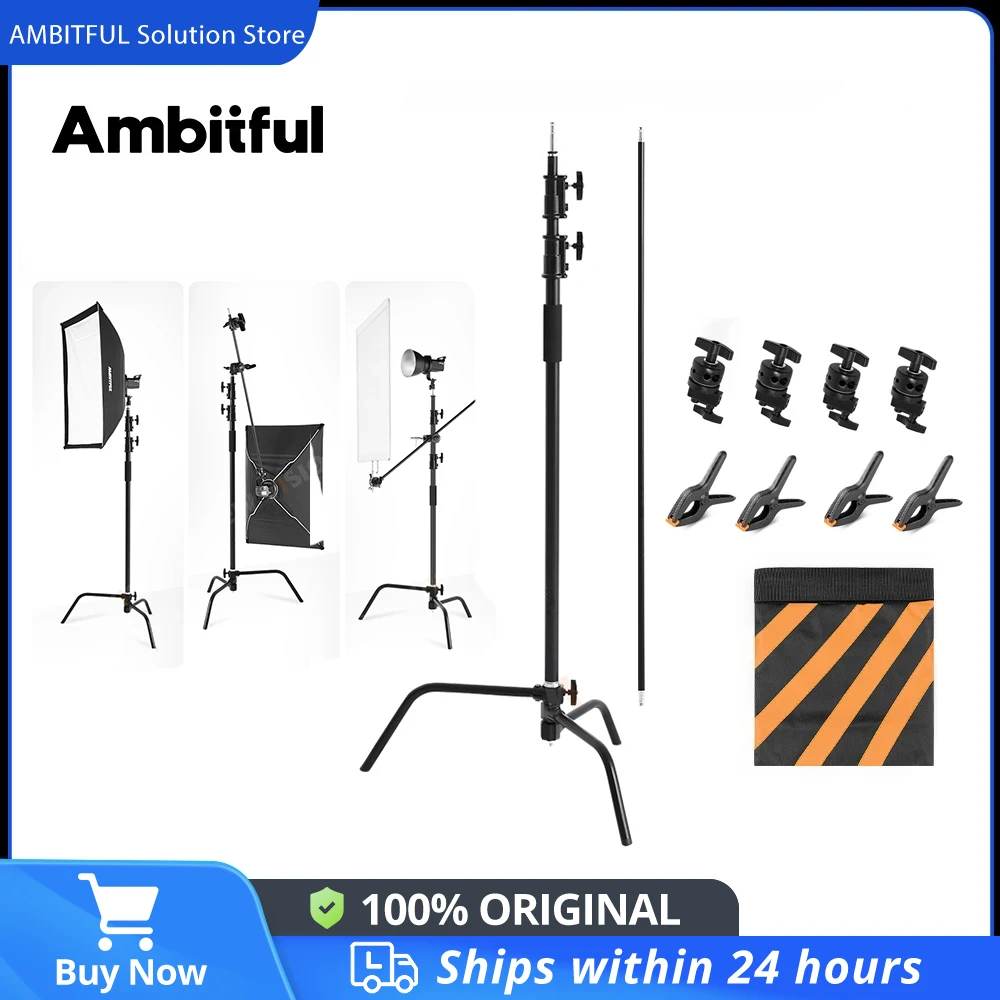 150-330cm Black Heavy Duty Multi-functional C-Stand Adjustable Light Stand Load 20KG for Photography Flash Strobe Flag Reflector