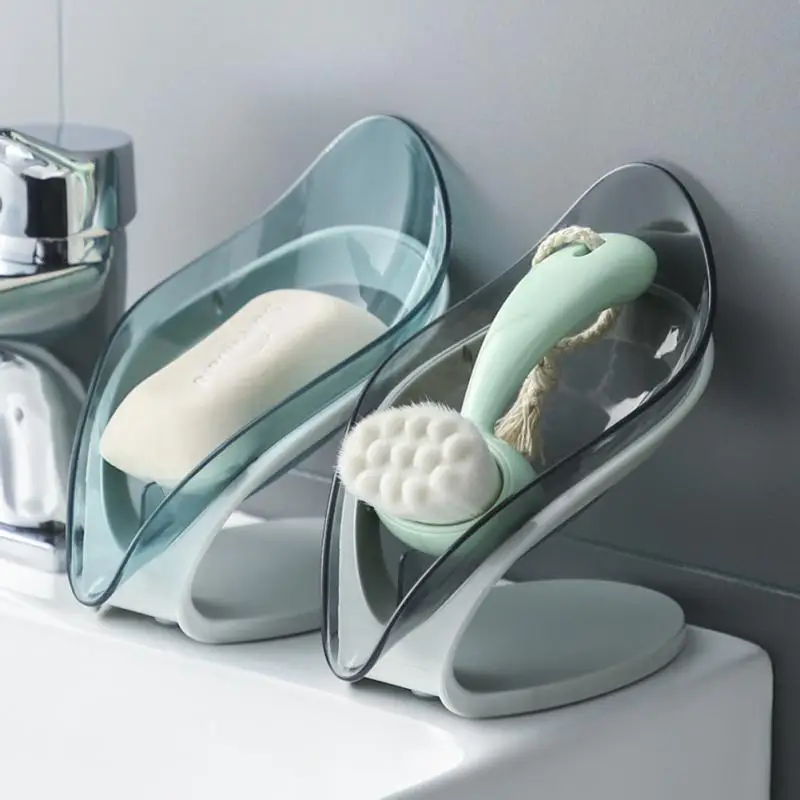

Leaf Shape Soap Holder Simple Suction Rack With Drain Water Shelf Originality For Home Storage Box Bathroom Kitchen Accessorie