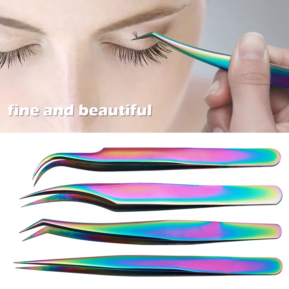 Colorful Curved Tip Eyelashes Tweezers Stainless Steel Precision Eyelash Grafting Tweezers Eye Makeup Eyelash Extension Tweezers 2