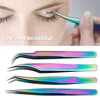 Colorful Curved Tip Eyelashes Tweezers Stainless Steel Precision Eyelash Grafting Tweezers Eye Makeup Eyelash Extension Tweezers 2