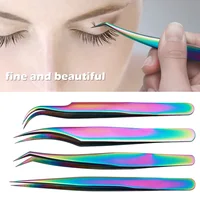 Colorful Curved Tip Eyelashes Tweezers Stainless Steel Precision Eyelash Grafting Tweezers Eye Makeup Eyelash Extension Tweezers 2