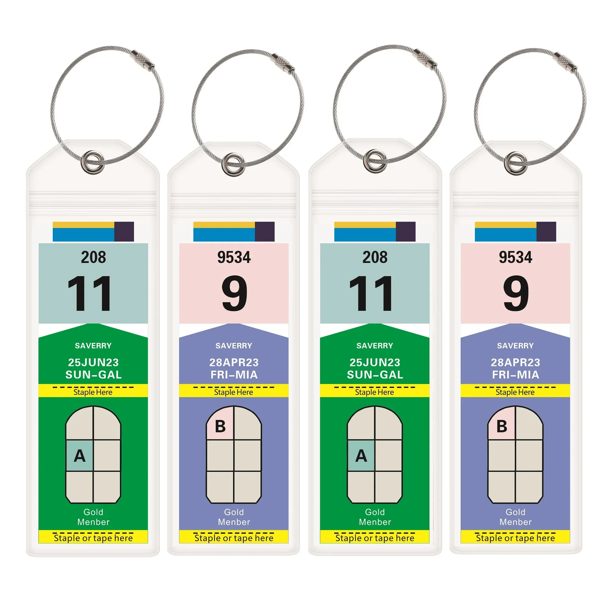 로얄 캐리비안 및 유명인 크루즈 선박용 수하물 태그 홀더, 지퍼 도장 및 스틸 루프, 두꺼운 PVC, 4 개 