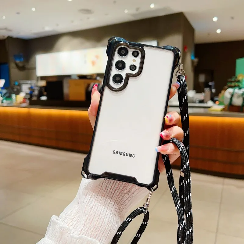 Universal Shockproof Clear Case with Crossbody Strap and Four Corners Protection
