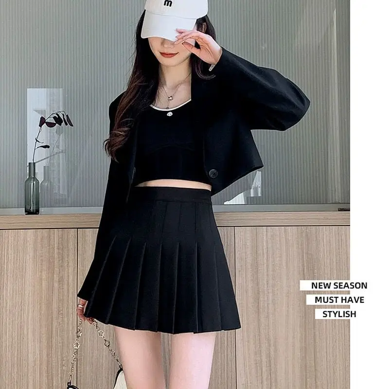 Preppy Style Women Pleated Skirts Summer High Waist Zipper Girls Dancing JK Mini Skirts Black Fashion Student A Line Faldas 2025