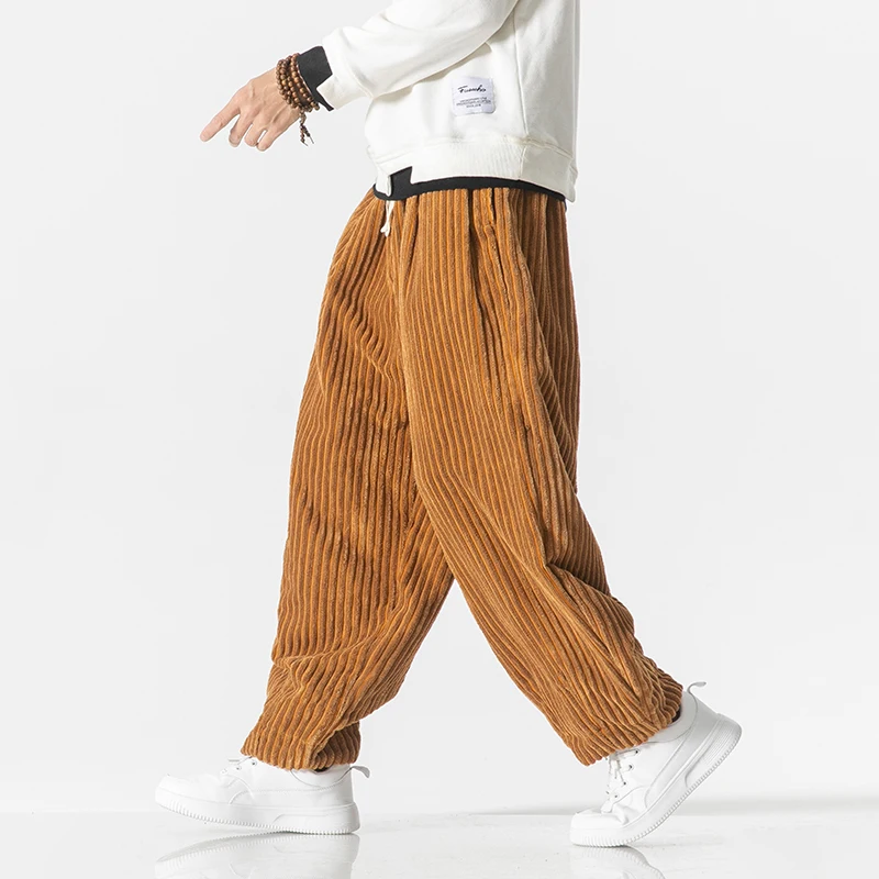 

2023 Men's Vintage Loose Harlan Pants Fashion Trend Thicken Corduroy Fabric Sweatpants Retro Casual Elastic Waist Trousers M-5XL