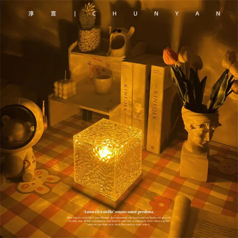 

Rotating Water Ripple Night Light Creative Crystal Lamp Dynamic Flame Atmosphere Projector Lights For Bedroom Decoration Gift