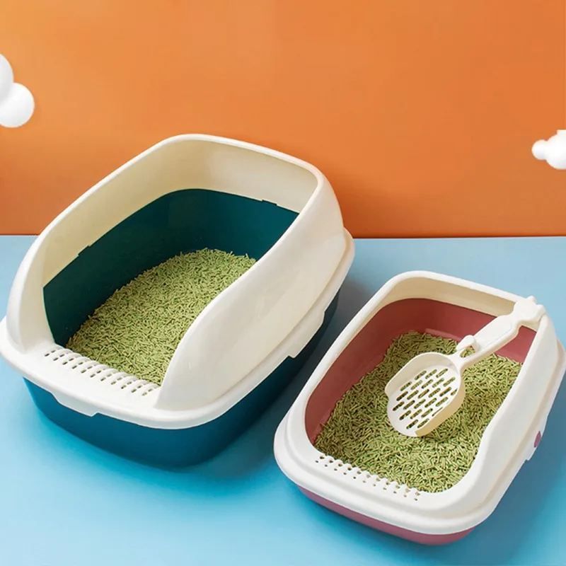 

No Splash Cat Litter Box Cute Quick Cleaning Plastic Small Cat Litter Box City Pink Easy Design Kattenbak Household Products