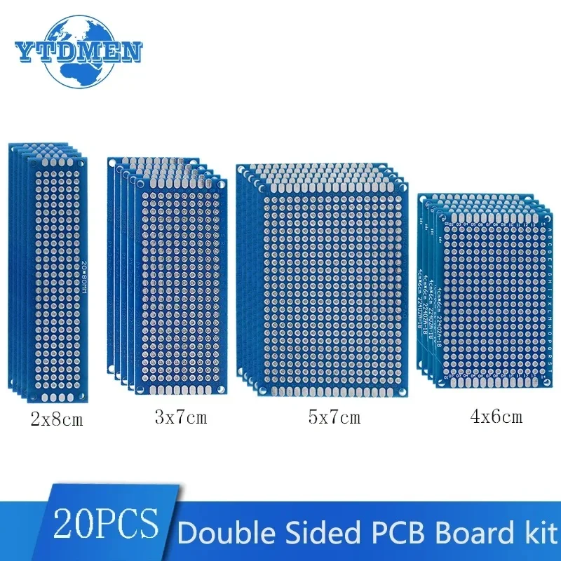 Pcb Kit Board Pcb Board 20PCS Double Sided PCB Boards 2X8 3X7 4X6 5X7cm PCB Prototype Board Kit Printed Circuit Universal for DIY Soldering Project