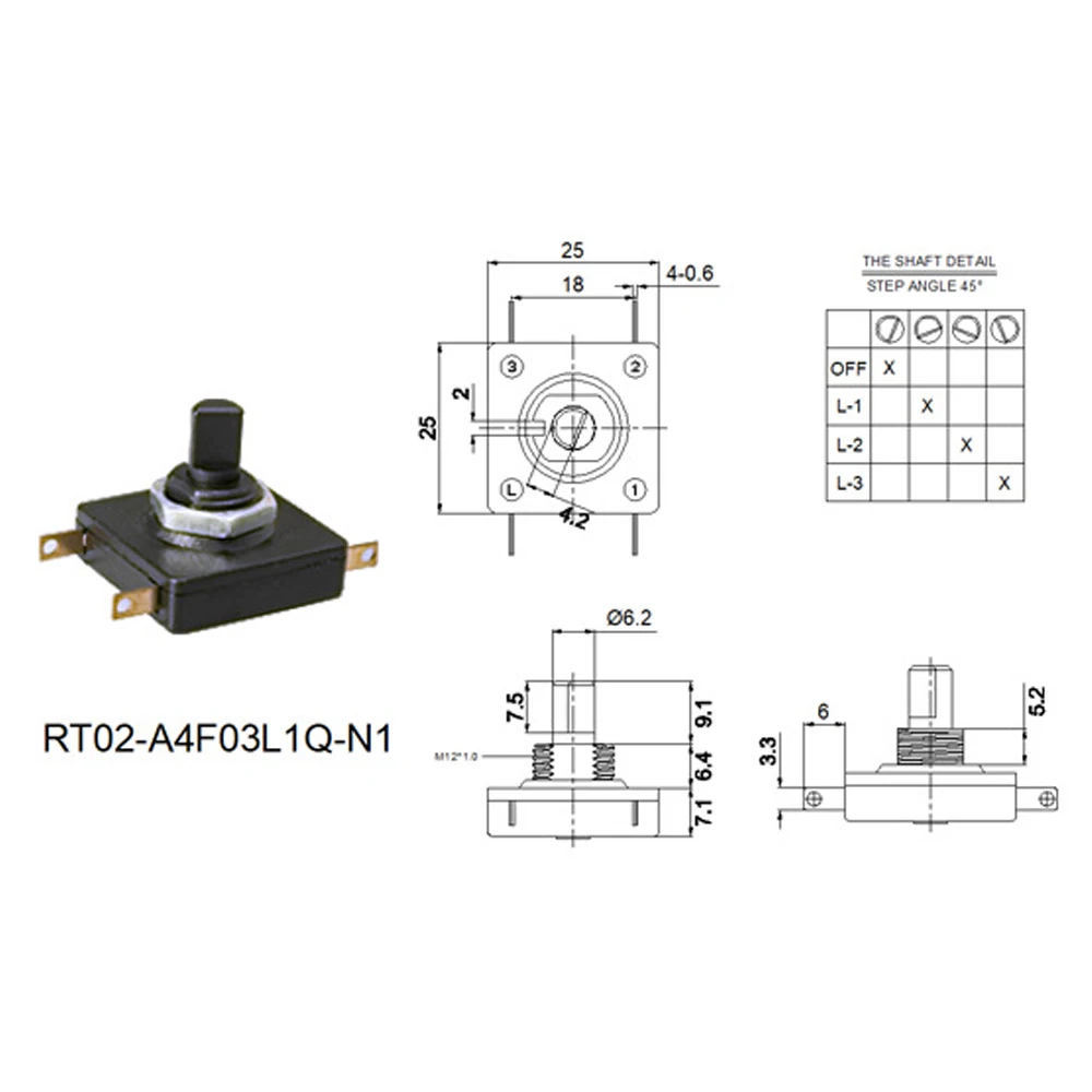 thumbnail image 1 of Interruptor giratorio cuadrado de 4 posiciones, 250 V, 3 A, interruptor de perilla codificado multibanda para control de velocidad del ventilador de la cocina y el televisor, 1 of 6
