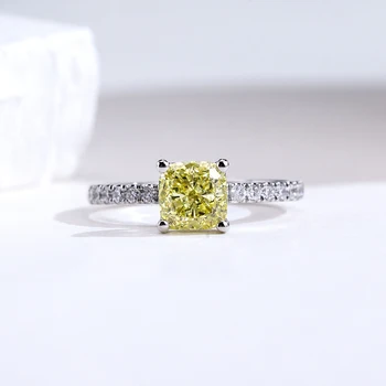 1.2CT Fancy Yellow Lab Grown Diamond Rings Platinum PT950 Color Diamonds Ring For Woman Girls In Stock MSR-510 1