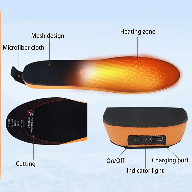 Electric Heated Insoles APP Control Warm Insoles With 3 Temp Settings 3000mAh Heating Pad Heating Cuttable USB Insole For Hiking