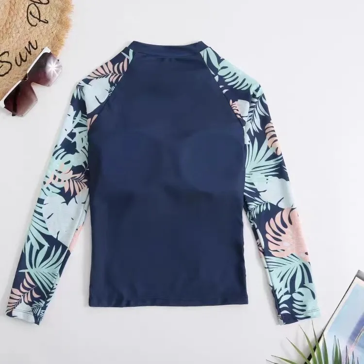 Long Sleeve Surfing Swimsuit Women 3-Piece Diving Clothes Print Swimwear with Shorts Pants Beachwear Bathing Swimming Suit