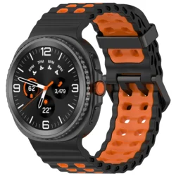 Ocean Silicone Strap - Comfortable & Breathable Bracelet for Smartwatches (Black - Orange)