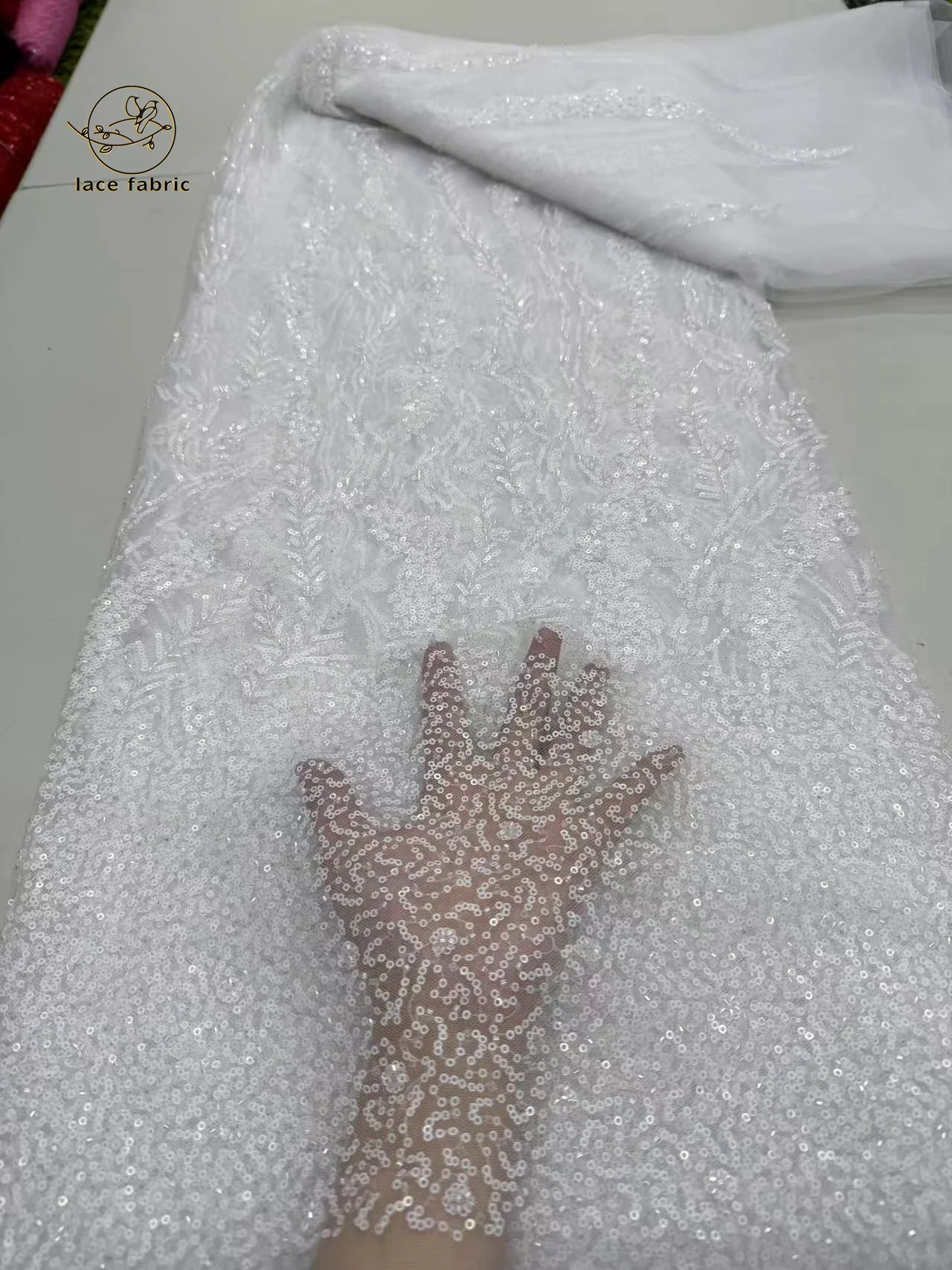 New White African Lace Fabrics High Quality Nigerian Wedding Dress Sequins Embroidery French Tulle Lace Fabric For Party