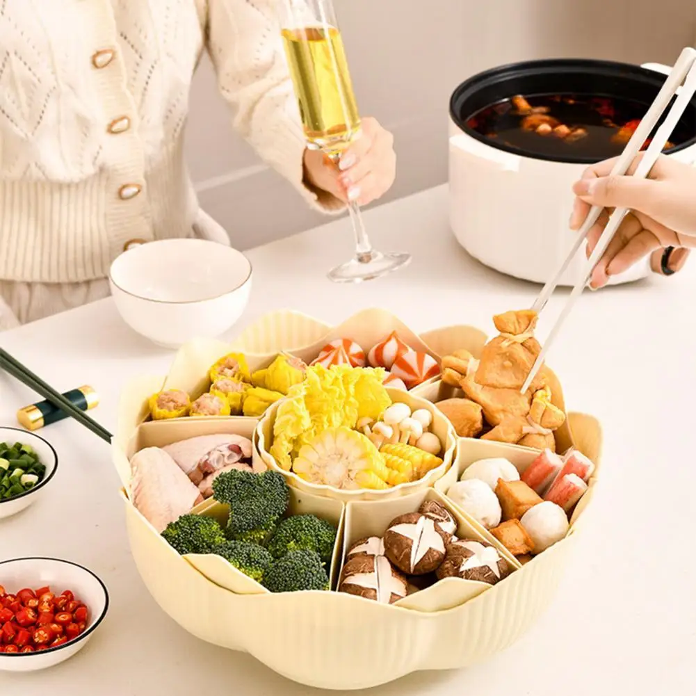Serving Dishes Versatile 360 Degree Rotatable Serving Tray with 8 Dividers for Hot Pot Snacks Fruit Detachable Draining Food