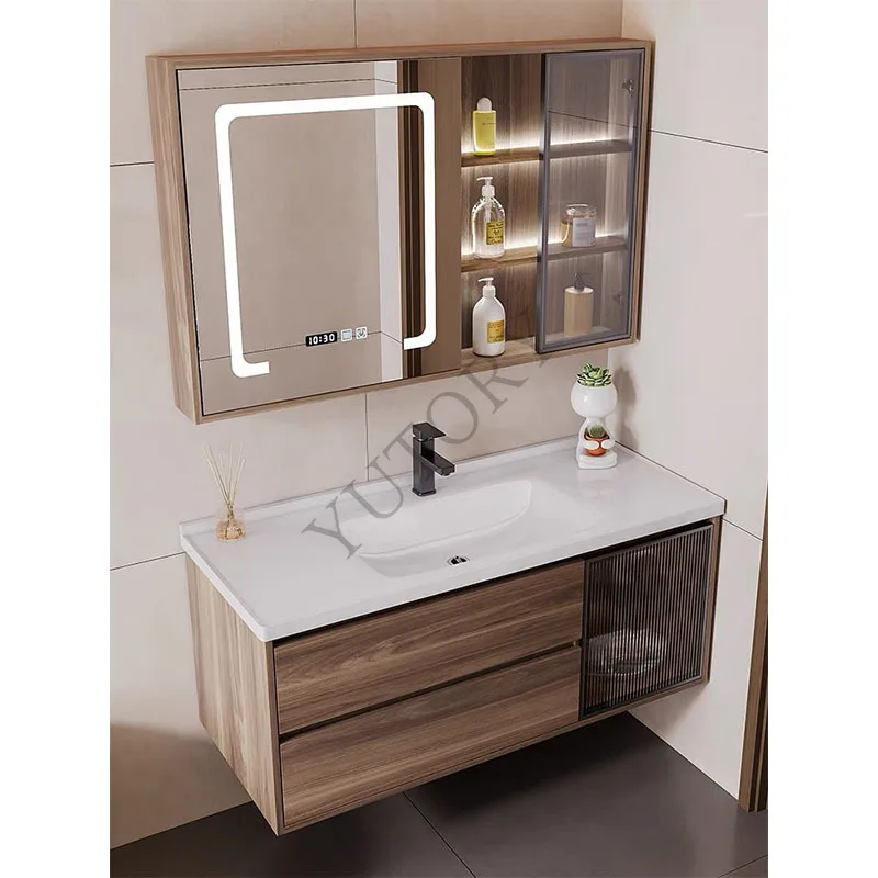 Bathroom Cabinet Ceramic Integrated Basin Combination Smart Mirror Cabinet Toilet Hand Wash Face Wash Table Bathroom