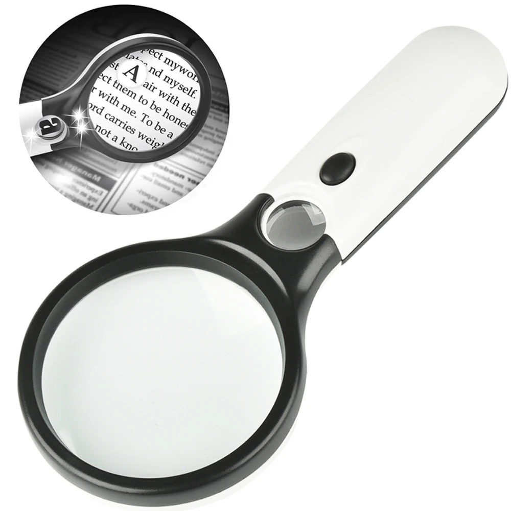 Magnifying Glass Handheld 45X with 3 LED Light for Reading Jewelry Loupe