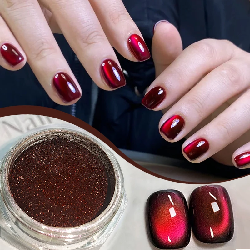 Red Cat Magnetic Nail Powder Glitter Water Light Cat Magnet Effect Nail Chrome Pigment Dust Manicure New Year Holiday Art