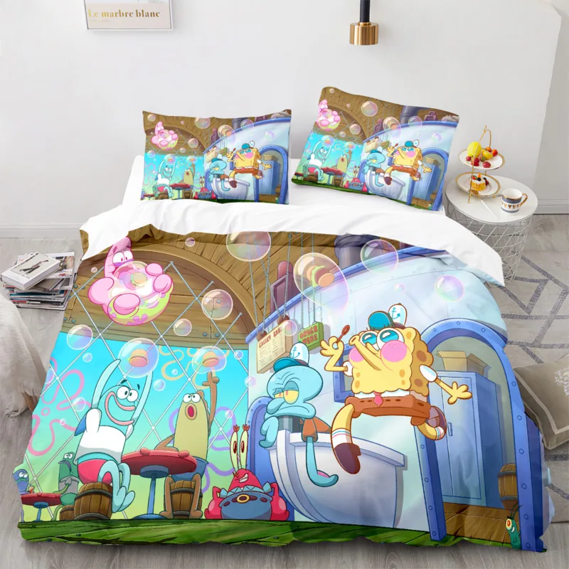 Desenhos animados Anime Bob Esponja Conjunto de cama, 3D Impresso Beddings,  Quilt Lula Moluquinha, Capa de