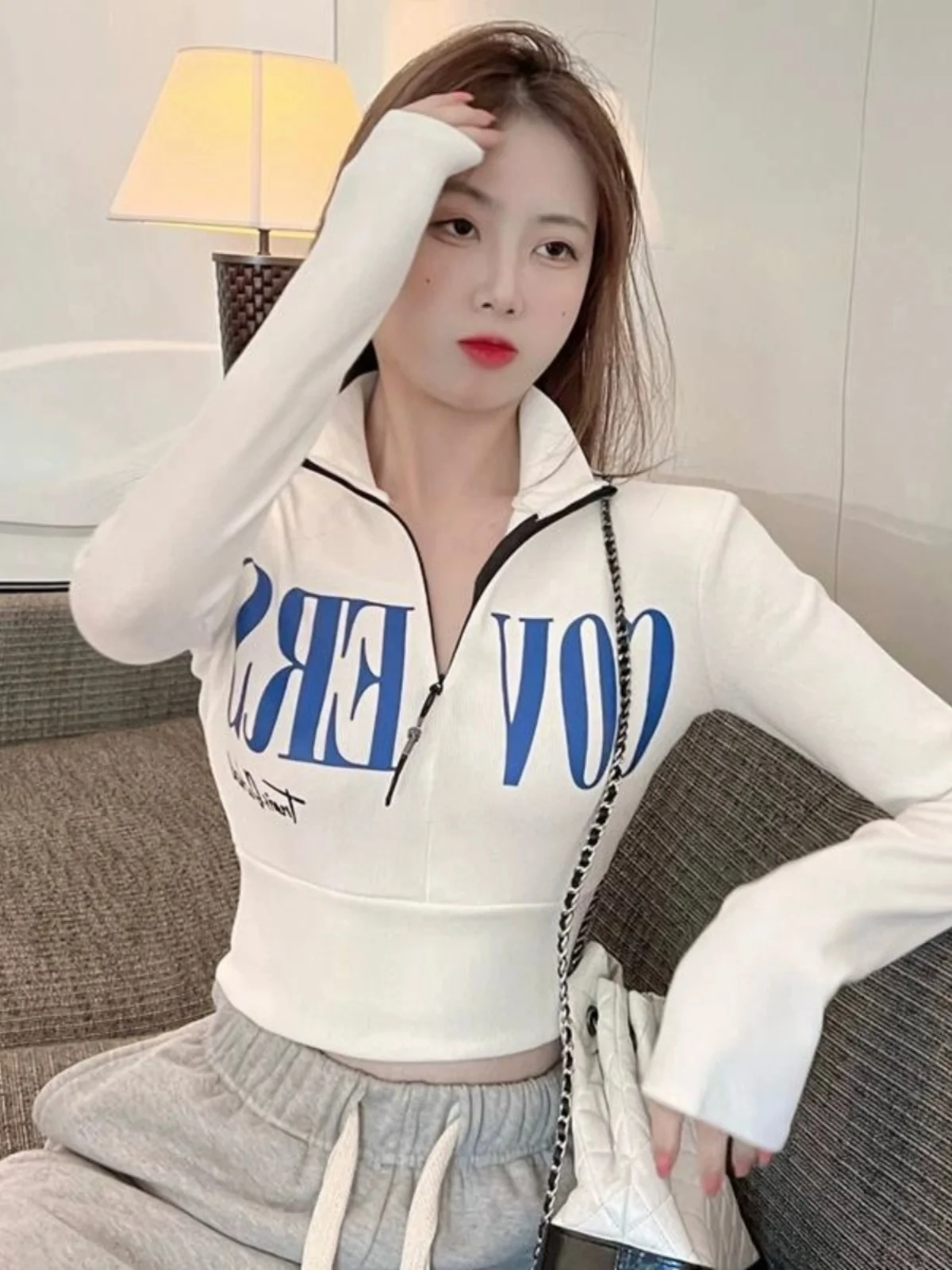 Spicy Girl Slim Fit Long Sve  Ne T-irt Women's Faion Design Sensual ort Sle Korean Version Commute Sle