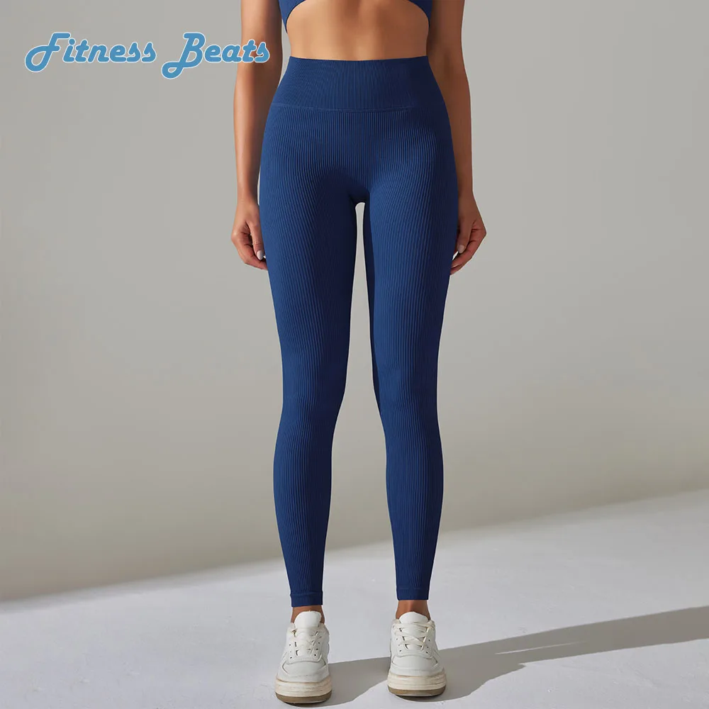 

Woman Sexy Seamless Yoga Leggings Sports Gym Fitness High Waist Push Up Peach Hip Scrunch Tight Pencil Pants Ribbed Sweatpants