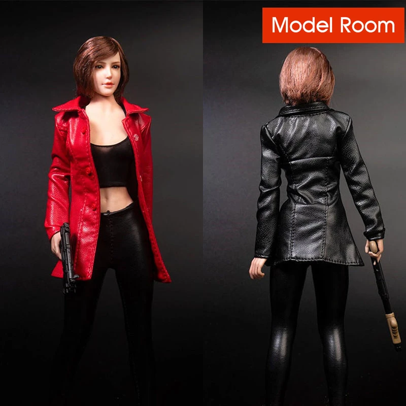 

TYM099 1/6 Scale Female PU Middle Length Windbreaker Coat Clothes Model Fit 12'' Soldier Big Bust Action Figure Body Dolls