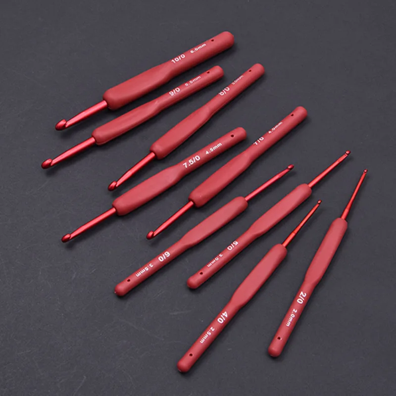 Aluminum Tulip Tools Red Crochet Hook Frosted Handle TPR Silicone Crochet Sweater Knitting Hooks DIY Handmade Crafts Sewing