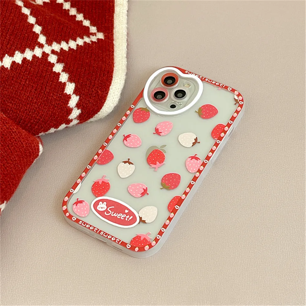 Lovely Cherry Strawberry Phone Case For iPhone 11 12 13 Pro Max XR XS Max X Love Heart Camera Protection Clear Silicone Bumper 13 pro max case