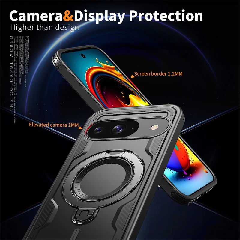 Rugged Military Armor Phone Case with Magnetic Ring and Rotating Bracket Cover