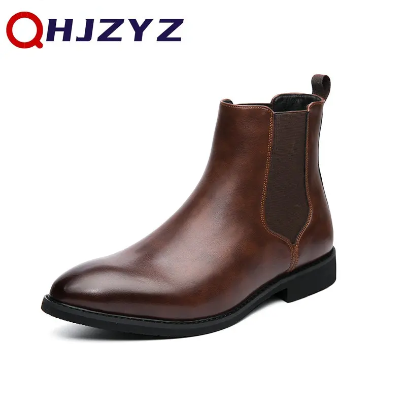 2023 Brand Leather Men Chelsea Boots Designer Italy Dress Boots Uomo Fashion Casual Warm Plush Business Stivaletti Big Size 48