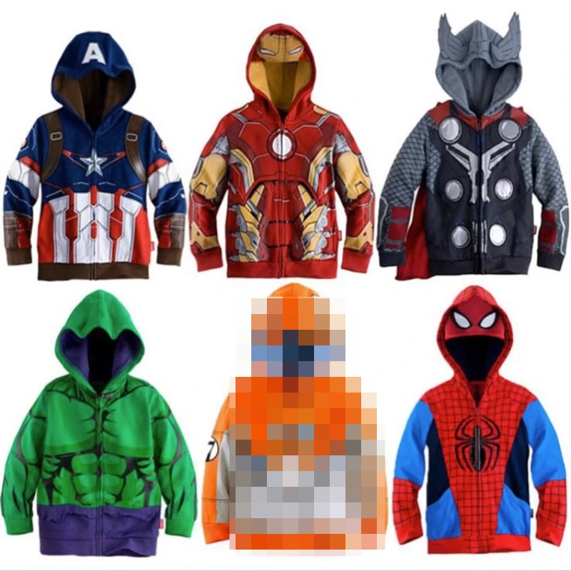 

New Marvel Spider-Man Hulk Iron Man Thor Anime Cartoon Children's Jacket Creative Personality Cool Jacket Zipper Shirt Wholesale
