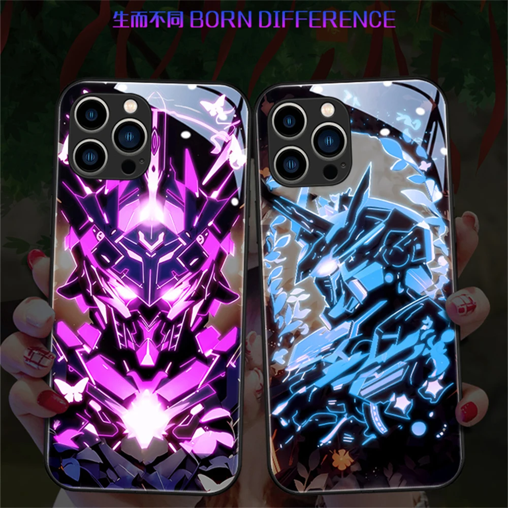 Super coole „The Warriors Of Mech Design“ LED-Leucht-Handyhülle für iPhone Air 17 16 E 15 14 13 12 11 Pro Max Plus – Detail 23