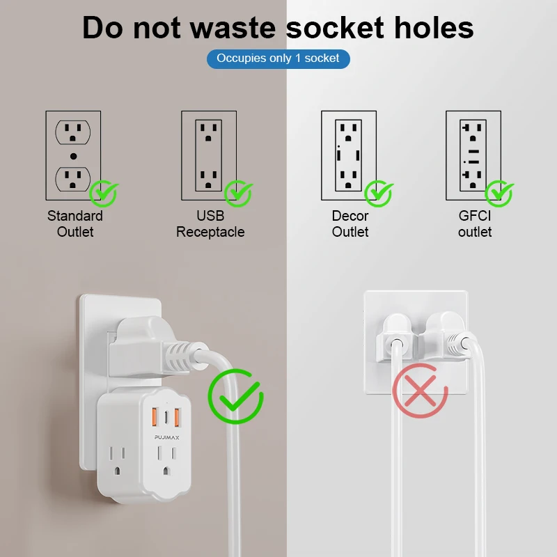 PUJIMAX Universal Plug Power Strip With 3 Outlets 3 USB Charge Multiple Wall Socket Adapter Expands For Cruise Ship Home Office power strip,plug adapter,electrical socket,power socket,power plug adapter,wall socket extender