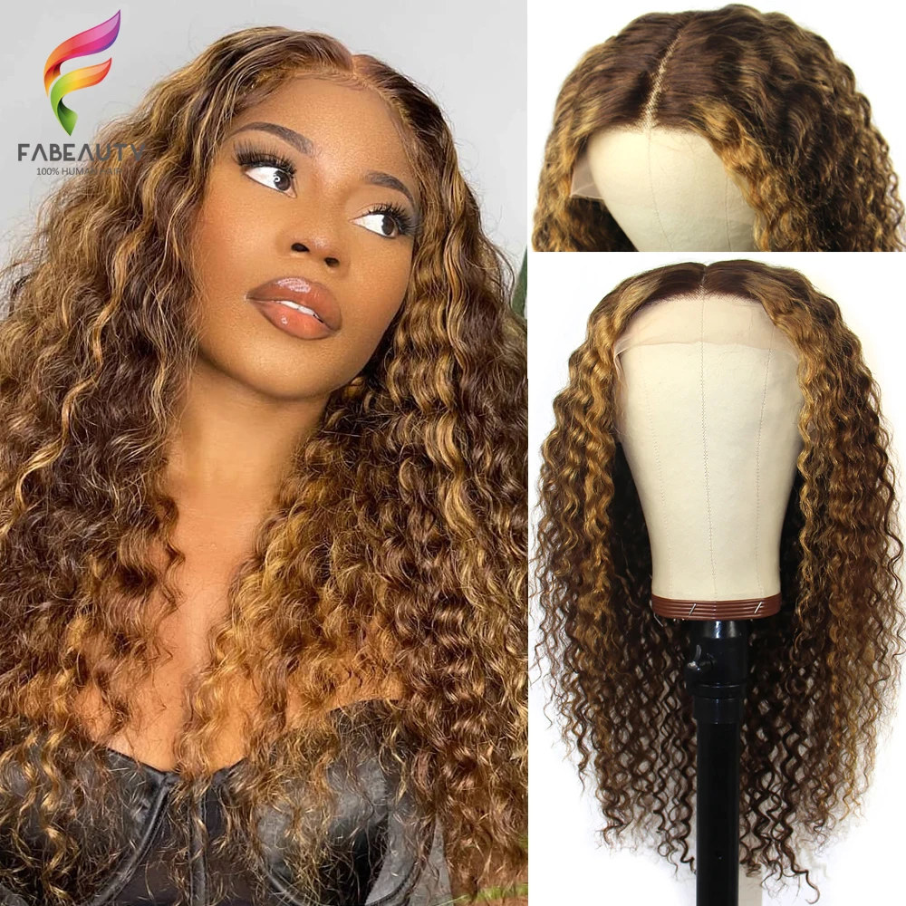 

13x6 Virgin Brazilian Deep Wave Highlight Ombre Lace Front Wig with Water Wave Texture, Lace Frontal, and Glueless Design - Curl