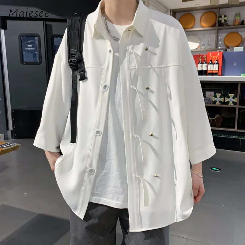 

Shirts Men Fashion Solid Simple High Street Spring Autumn Button Design Teenagers Casual Loose Japanese Style Youthful Vitality