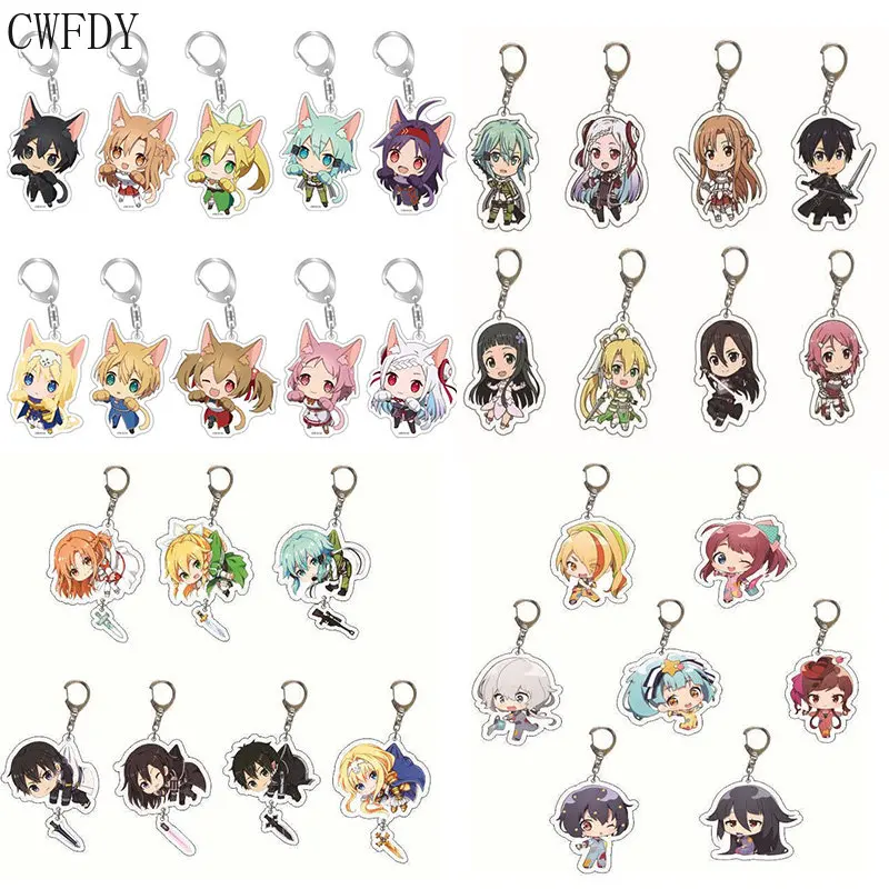 

20pcs Anime SAO Sword Art Online Acrylic Keychain Kirigaya Kazuto Yuuki Asuna Figure Pendant Keyring Jewelry For Women Men Gifts