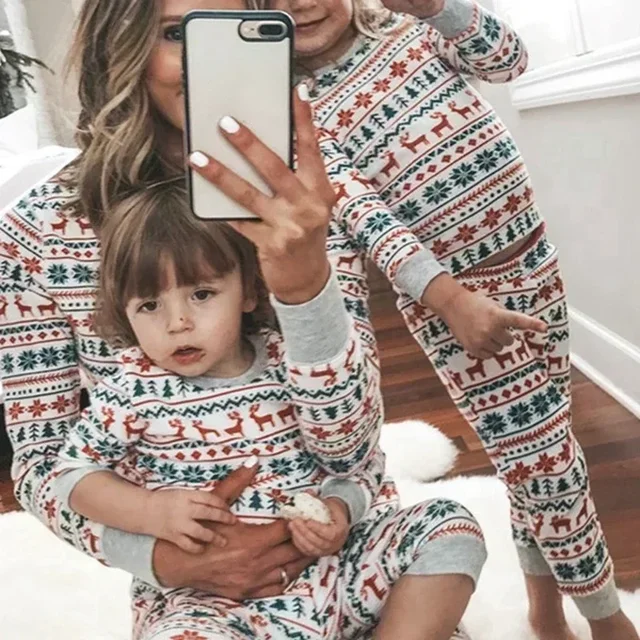 Family Christmas Matching Pajamas Set New Year's Clothes Parent-child 2 Pieces Suit Homewear Baby Romper Soft Cute Pjs Xmas Look 1