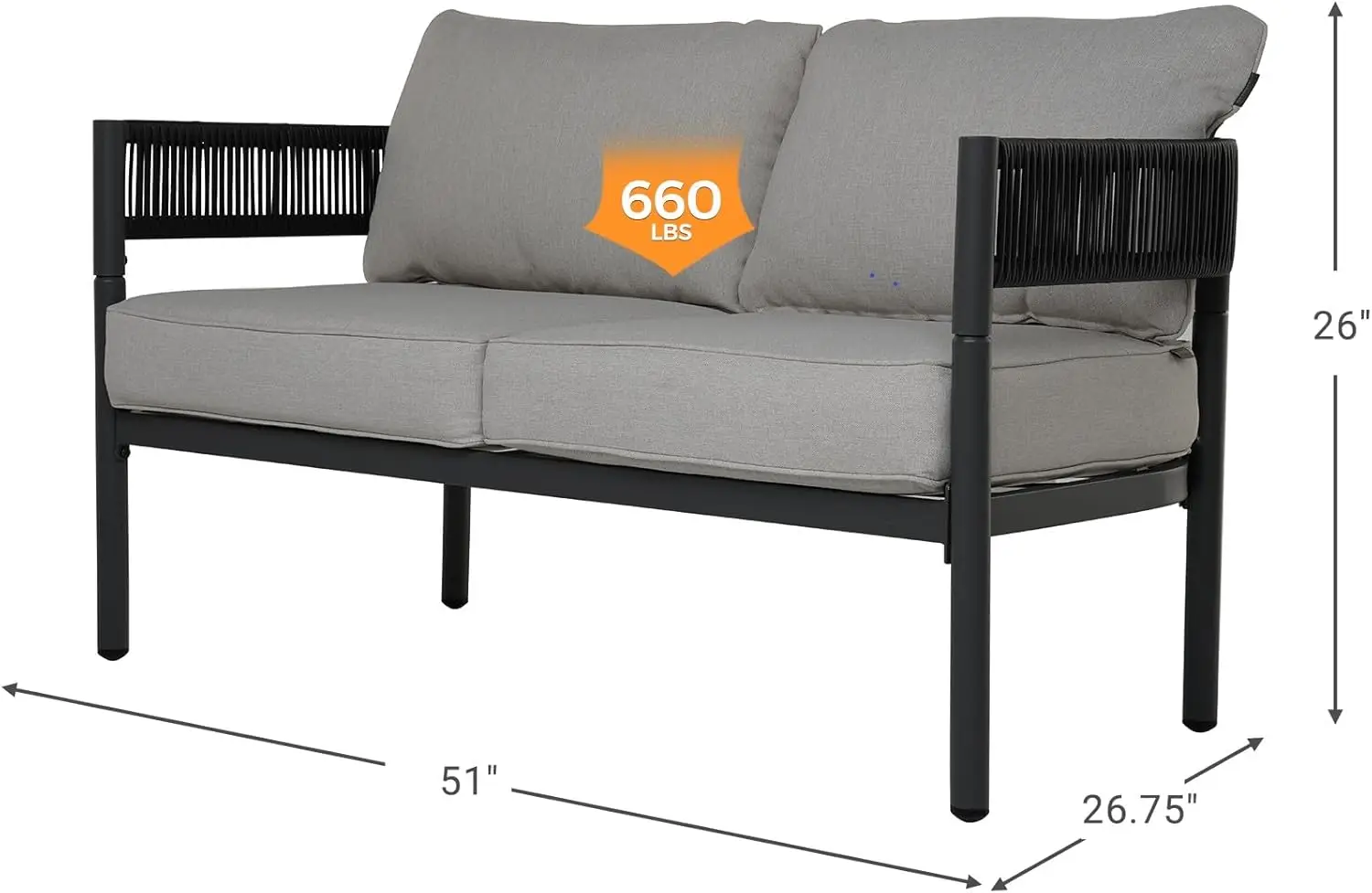 Gand Patio Outdoor Loveseat Wicker Conversation Set with Thick Cushion for Porch Garden Yard 2