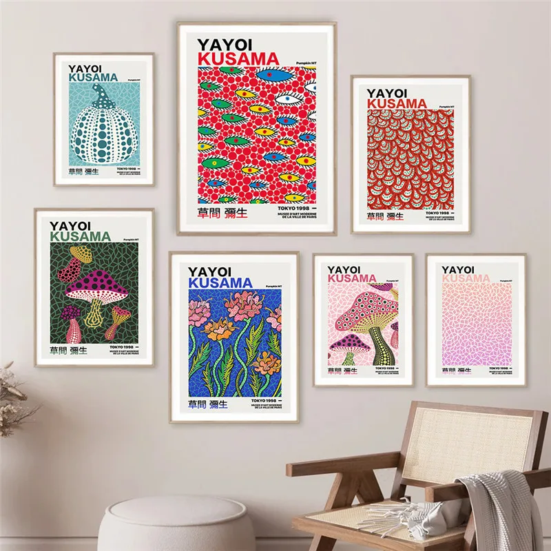 

Abstract Yayoi Kusama Pumpkin Canvas Painting Mushroom Flower Wall Art Poster and Prints Living Room Decoration Home Decor