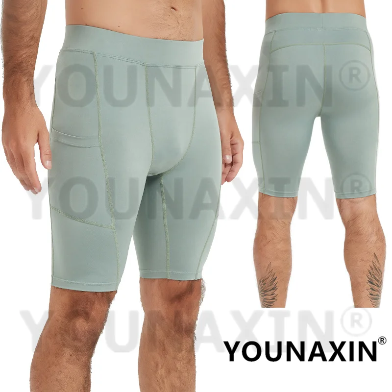 Men's Running Yoga Sports Shorts With Pocket Leggings Skinny Tight Pants Bodybuilding Gyms Training Fitness Bottom Quick Dry