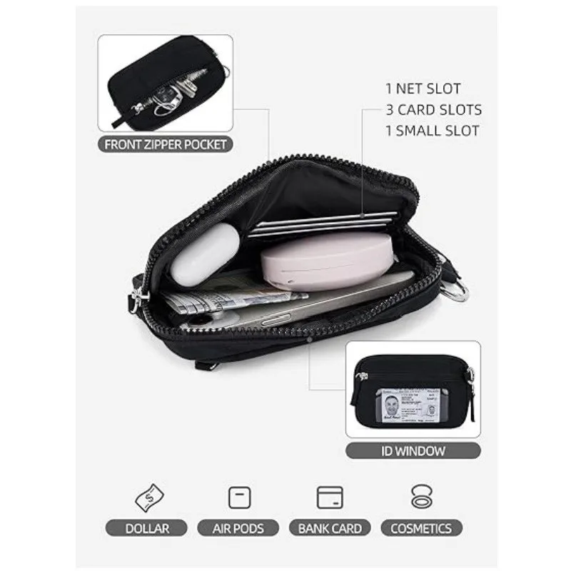 Nylon Quilted Puffer Wristlet Wallet with Multi-Zipper Storage and Organizer