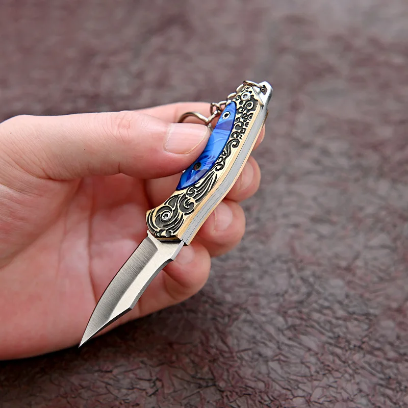 Brass Resin Mini Folding Knife 7Cr17MoV Steel Blade With Sharp