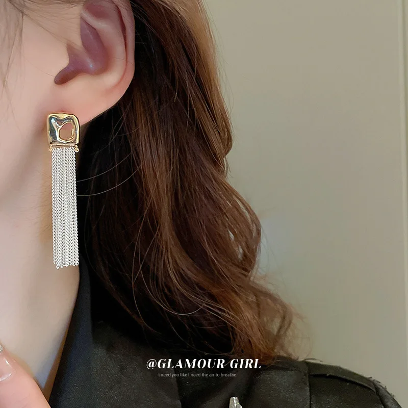 Fashion stud earrings luxury golden irregular tassel ear buckle pendant chain banquet