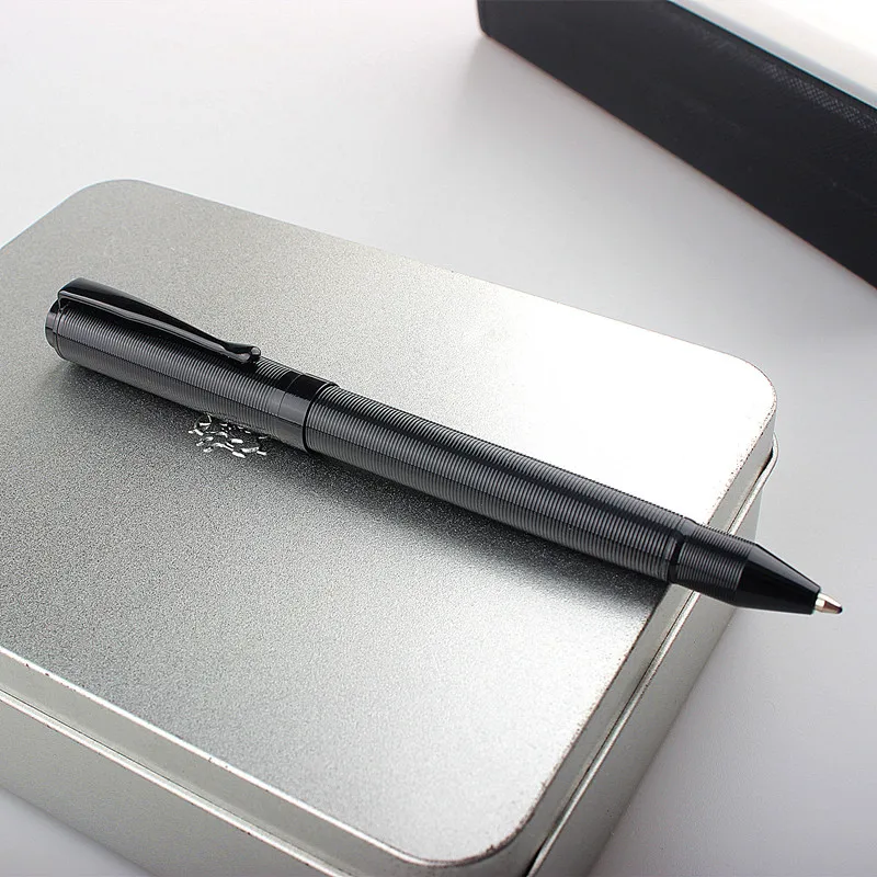 Set Metal Ballpoint Pen With Refills For School Office Black Material Rotating Stationery Supplies Pens 1set customized logo business metal ballpoint pen black gift box rotating pens with key chain refill office supplies stationery