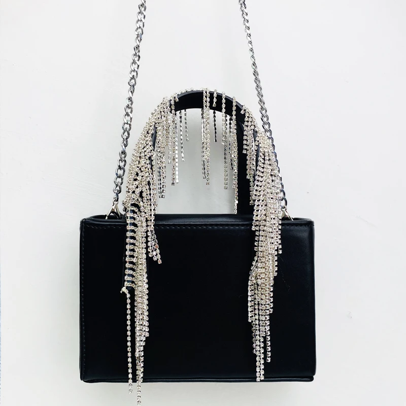 

Handbag For Women Luxury Designer Shoulder Bags And Purse 2023 New In Tassel Inlaid Imitation Diamond Top Handle Chain Strap Bag