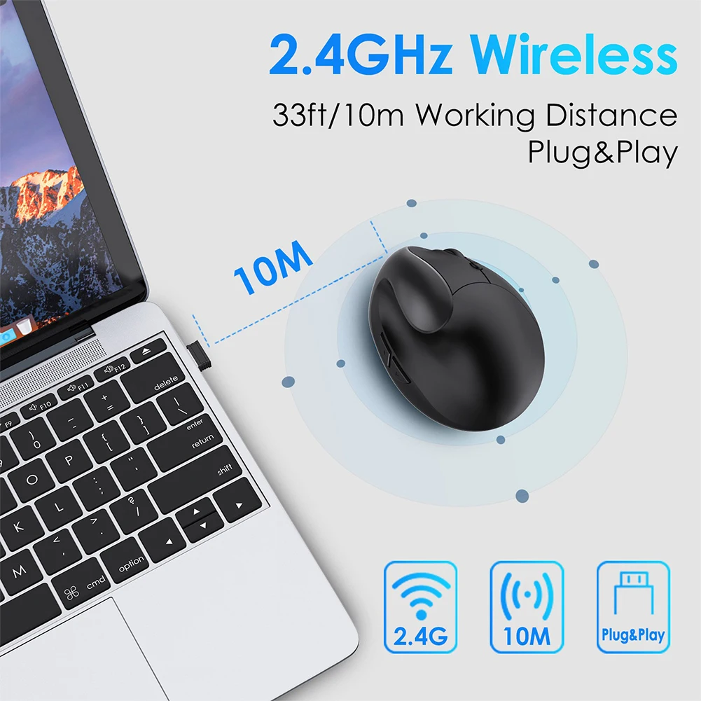 2.4G Vertical Wireless Mouse Rechargeable Vertical Mouse 6 Buttons Laptops Computer PC Mice for Laptop Laptop PC MacBook Windows